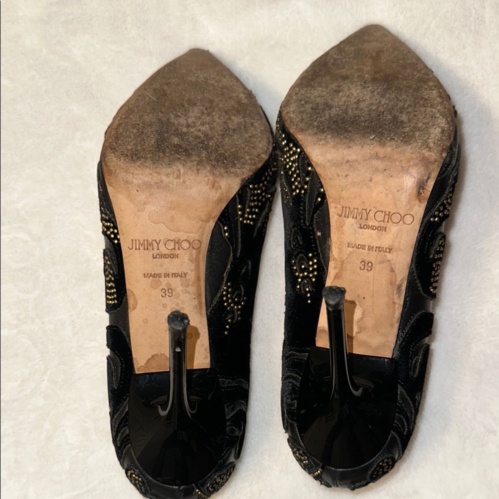 Jimmy Choo SZ 9 / 39 Black and Gold Embellished Heels - Picture 6 of 8